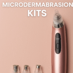 Close-up of premium luxury microdermabrasion tools arranged on a clean bathroom vanity, representing the best at-home skincare devices of 2025