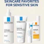 La Roche-Posay skincare products for sensitive skin flat lay
