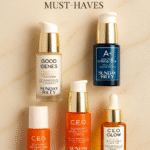 Sunday Riley retinol and brightening skincare flat lay